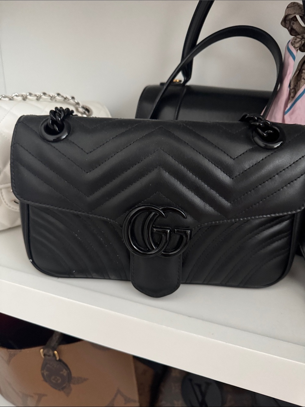 Gucci Black Quilted Leather Shoulder Bag with Chain Strap